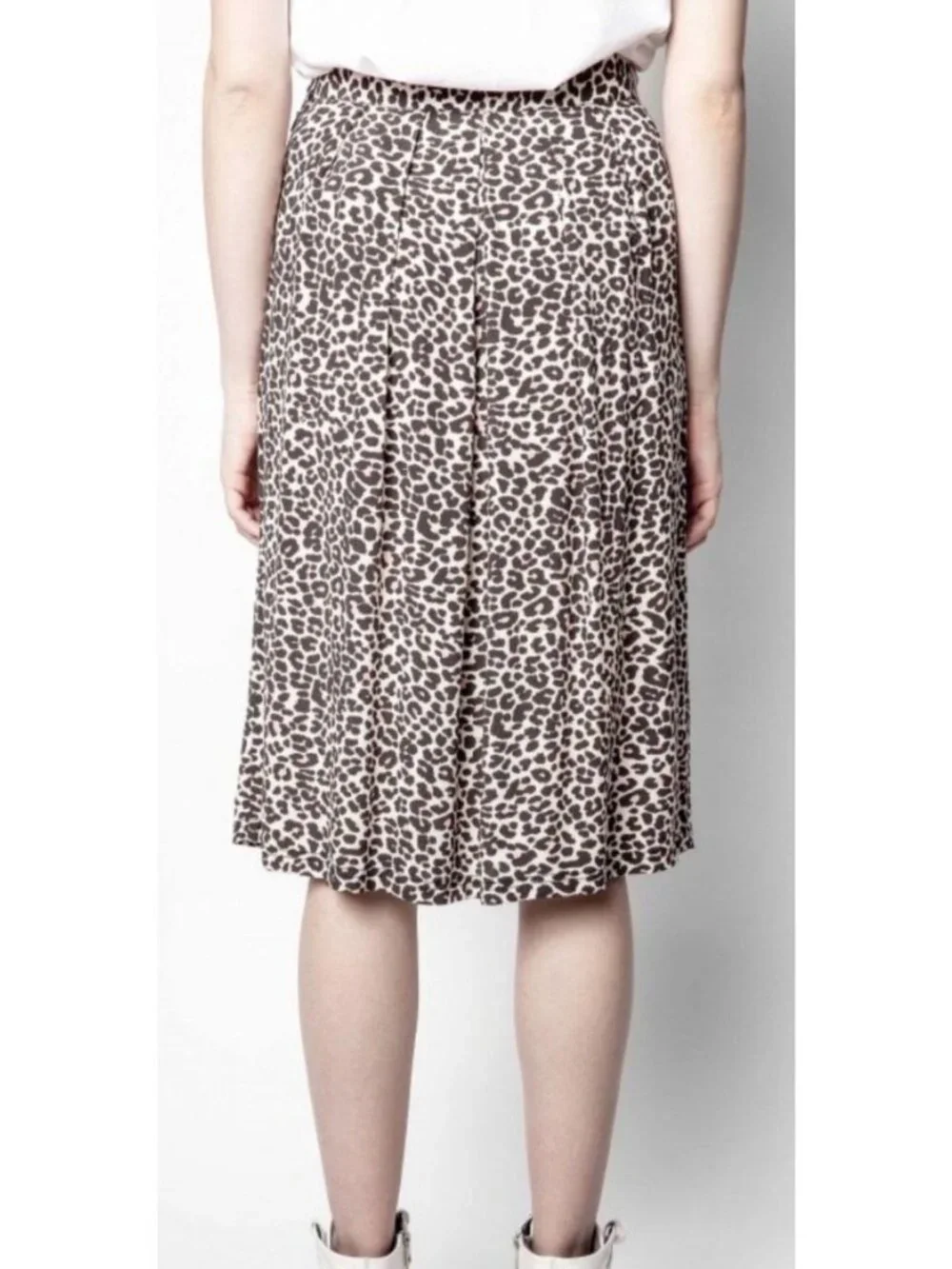 Zadig & Voltaire Jude Leopard Print Pleated Midi Skirt Pockets Size 38 M [jb] - Picture 4 of 10